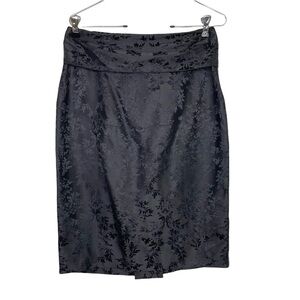BCBGMAXAZRIA Black Damask Print Silk Pencil Skirt, XS